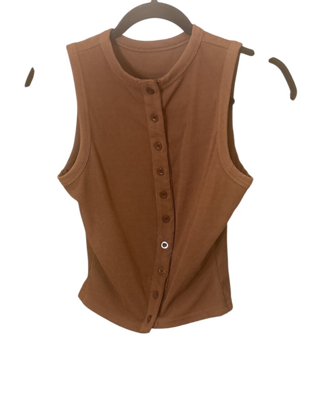 Women's Brown Sleeveless Button Up Tank Top